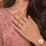 Elegant double layer gold tone ring for women with clear sparkling accents