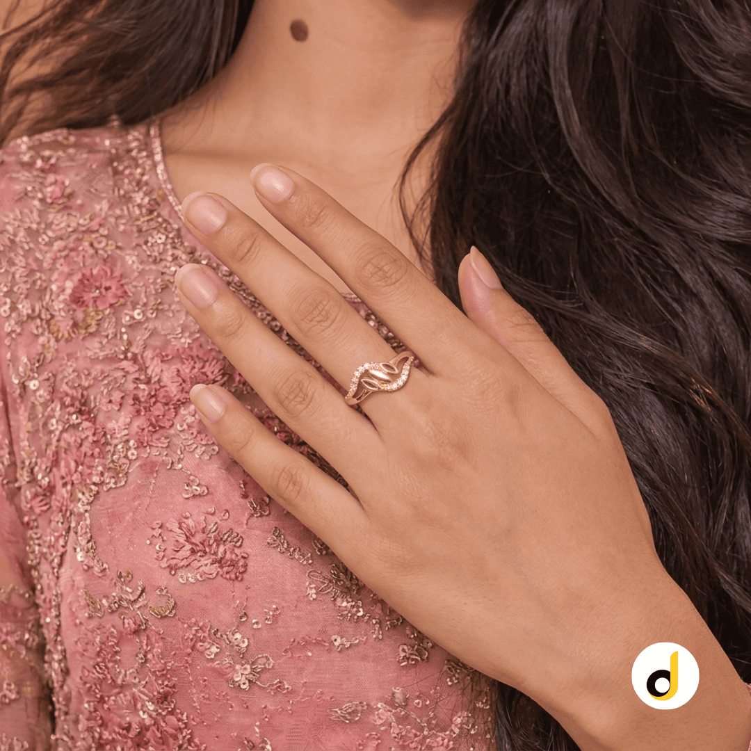 Elegant double layer gold tone ring for women with clear sparkling accents Elegant double layer gold tone ring for women with clear sparkling accents