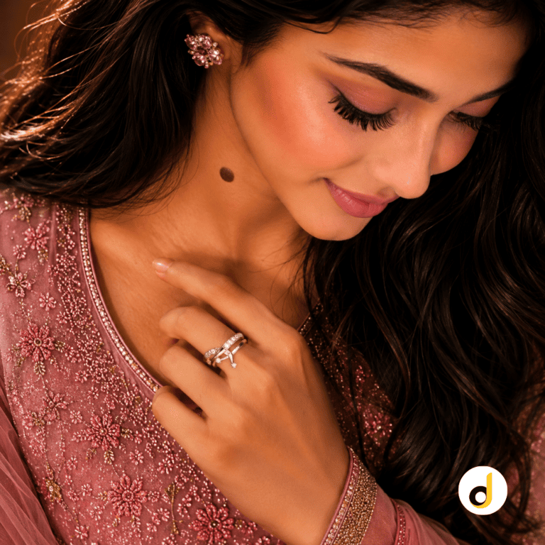 Celestial Interlocking Charm Ring for Women – Gold-Tone Double Band Ring with Sparkling Stone Charm
