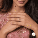 Elegant gold-tone marquise double layer ring for women with a geometric stone design
