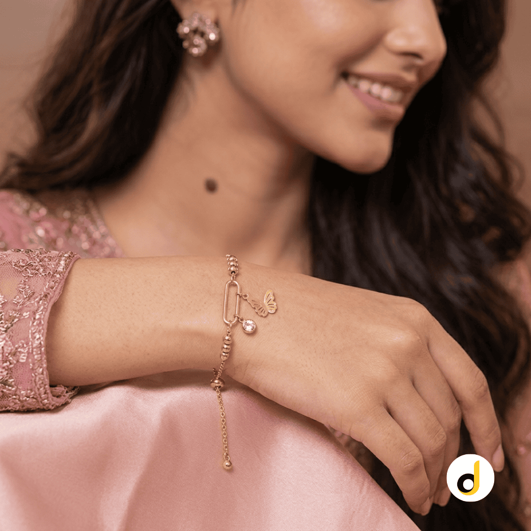P R S 03 (1) Gold plated butterfly bracelet for girls, crafted from premium stainless steel