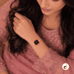 Luxury watch style bracelet for women featuring a gold plated wrist design