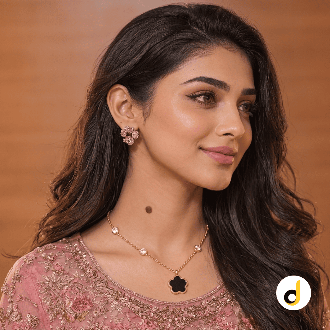 Black Floral Pendant Necklace for Women – Gold Plated Crystal Station Chain Black Floral Pendant Necklace for Women – Gold Plated Crystal Station Chain