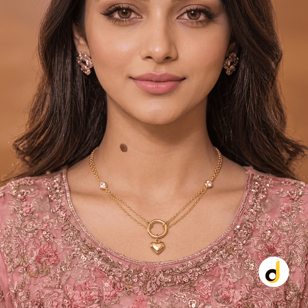 Gold Heart Toggle Layered Necklace for Women – Crystal Accent Pendant Gold Heart Toggle Layered Necklace for Women – Crystal Accent Pendant