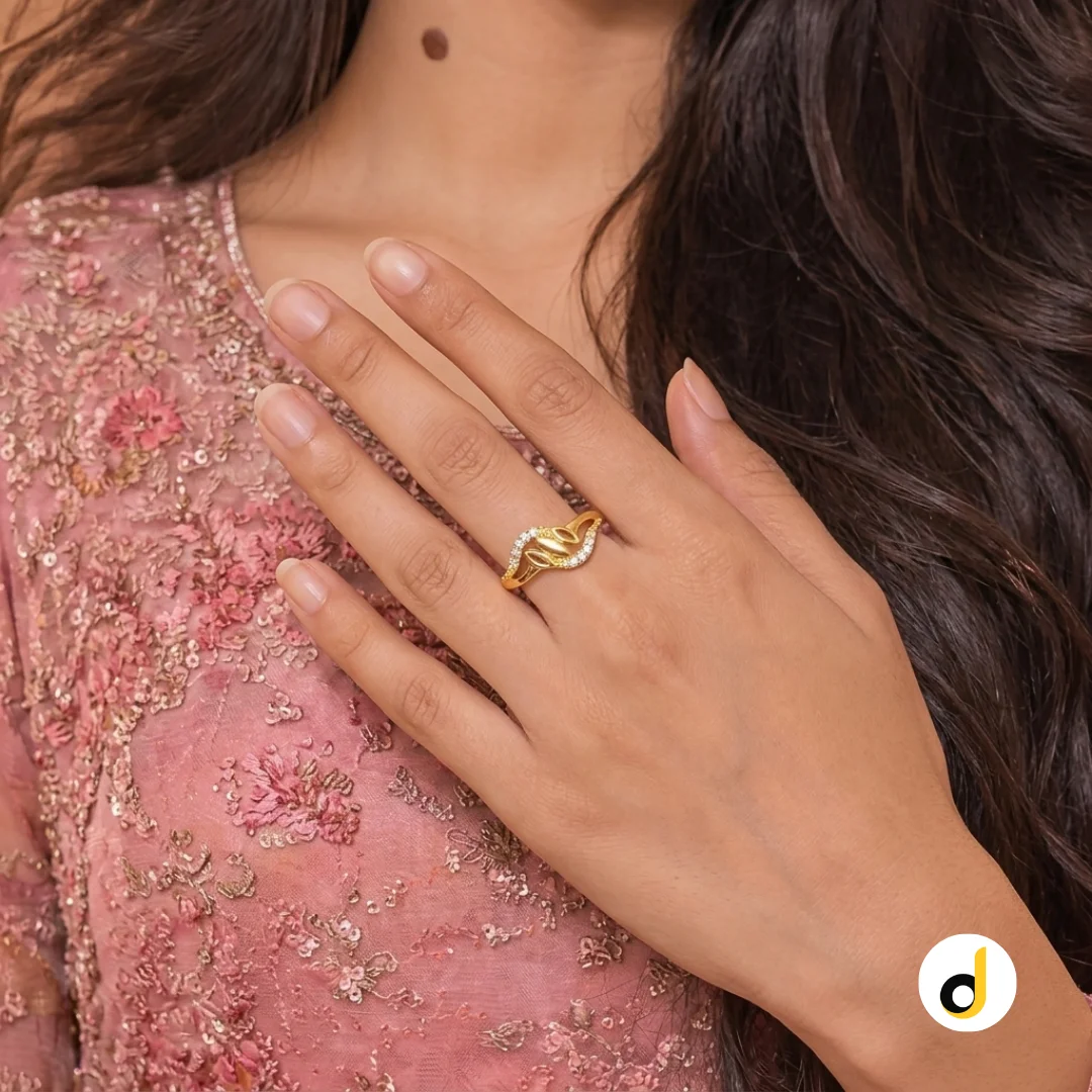 Elegant double layer gold tone ring for women with clear sparkling accents