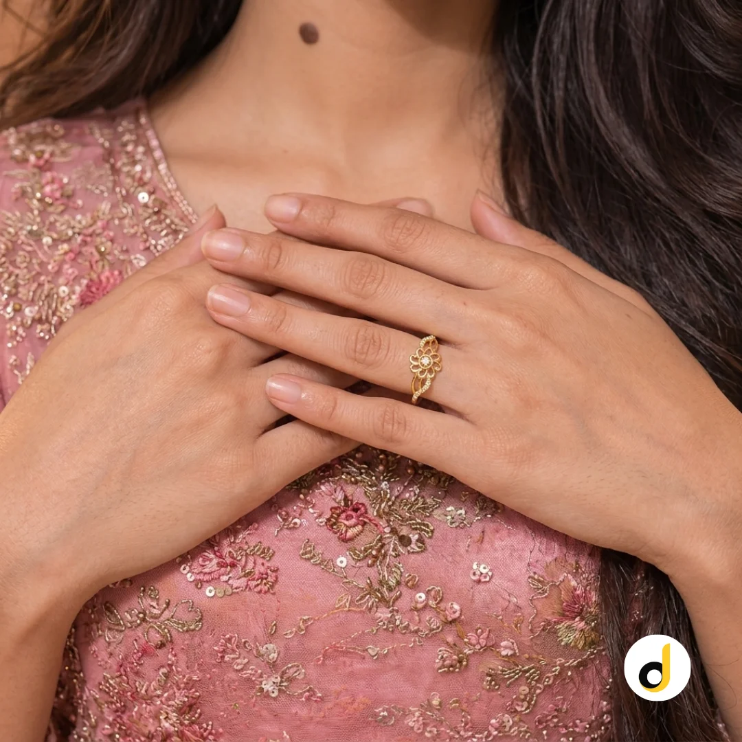 Elegant double loop swirl gold ring for women with sparkling stone accents